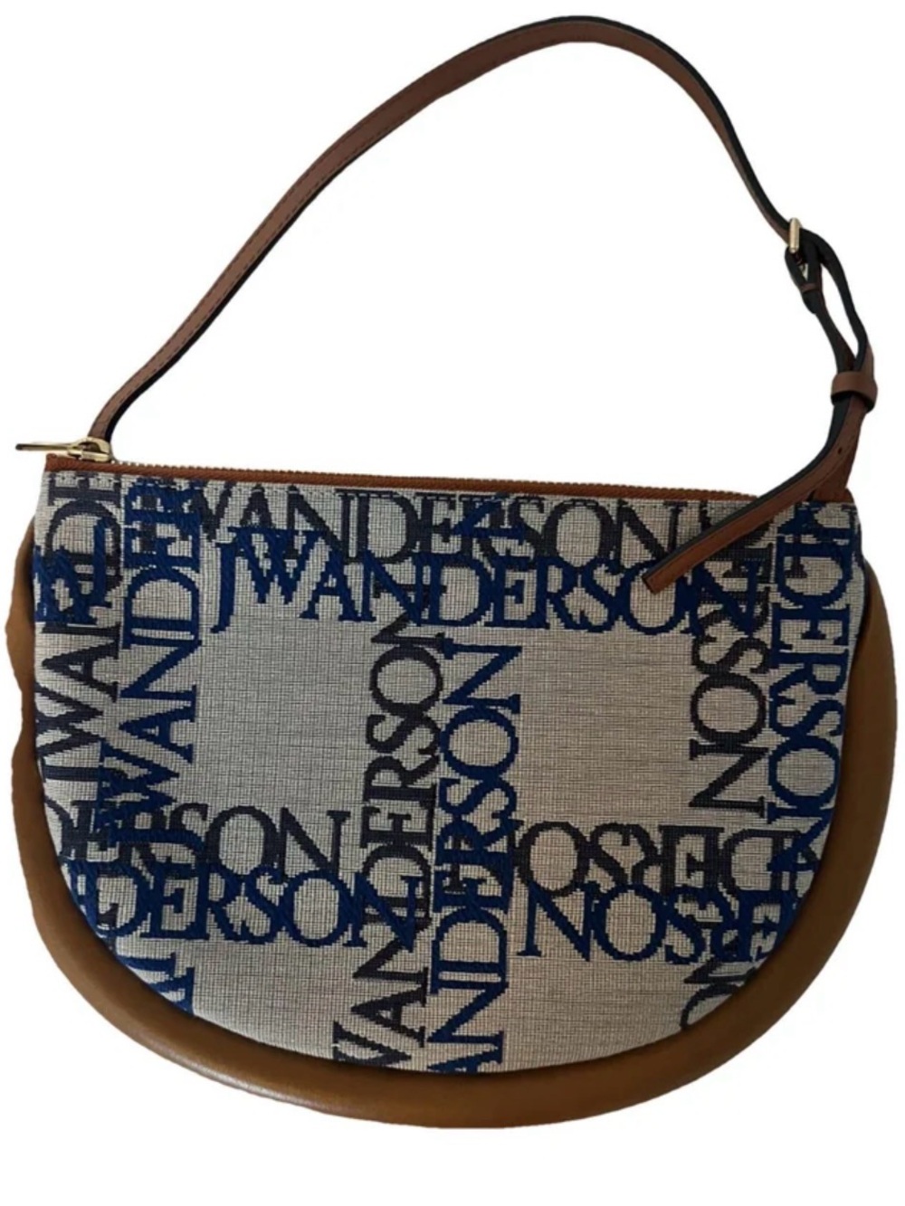 JW ANDERSON Moon leather  bag w/ Logo Jacquard. Shoulder Bag with Tan Trim